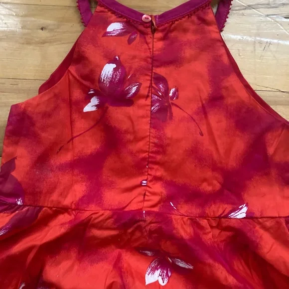 Designer Kenzo Jungle Kids Red Floral Poplin Dress EUC Sz 6